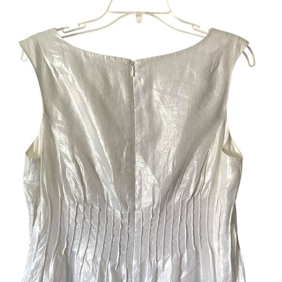 Badgley Mischka Linen White Silver Sleeveless Dress size 12 - Picture 4 of 6